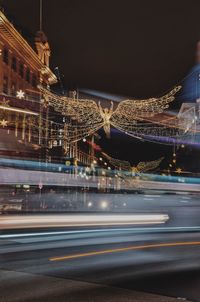 Light trails on road at night