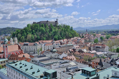 High angle view of townscape against sky