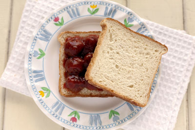 Close-up of breakfast served in plate