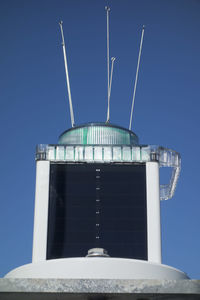 Low angle view of building against clear blue sky