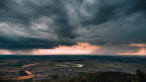 Aerial view of storm clouds over landscape