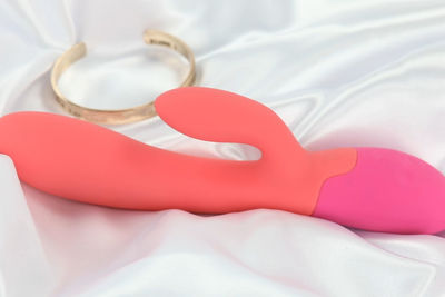 High angle view of heart shape on bed