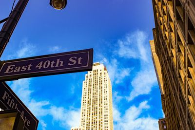 Low angle view of road sign against buildings