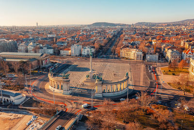 Budapest, heroes square from above. historical square of europe