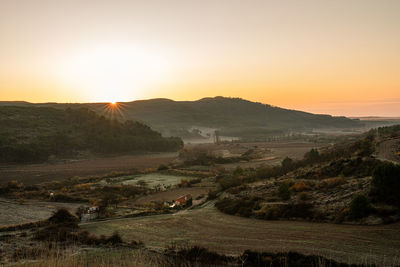 Scenic view of field against sky during sunset