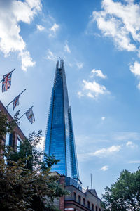 Low angle view of buildings against cloudy sky