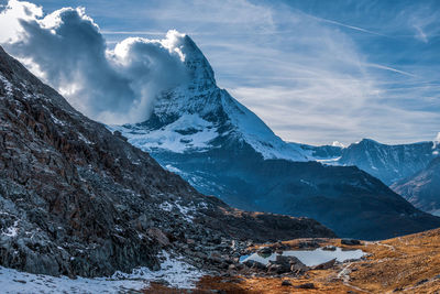 View of the matterhorn, one of the highest mountains in the alps.