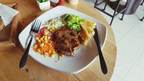 High angle view of meal served in plate