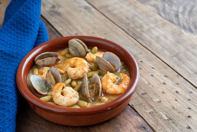 High angle view of food in bowl on table