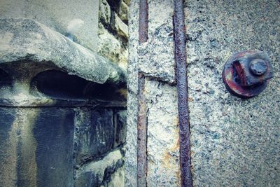 Close-up of old rusty metal door