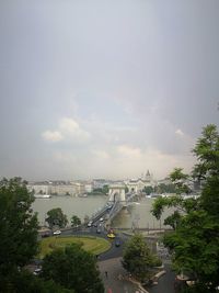 High angle view of city street against sky