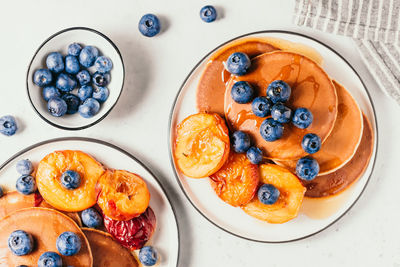 High angle view of breakfast served on table