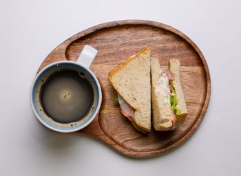 High angle view of breakfast served on table