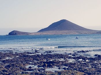 Scenic view of sea against clear sky