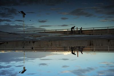 Birds in lake against sky