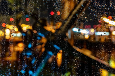 Close-up of wet glass window in rainy season