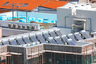 High angle view of buildings in city