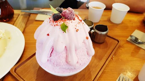 Close-up of ice cream on table