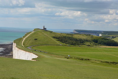 Scenic view of sea against cloudy sky