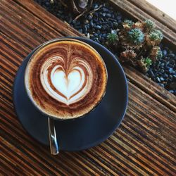 High angle view of coffee on table