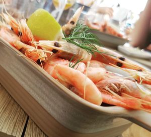 Close-up of seafood on plate on table