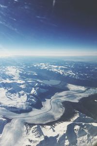 Aerial view of snow covered landscape