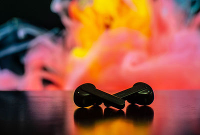Close-up of fire on table