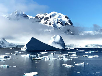 Scenic view of frozen lake against sky - antartica 