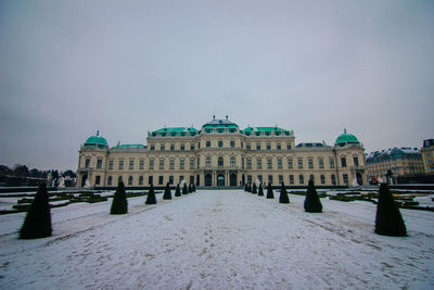 Facade of historic building belvedere castle in vienna wien during winter