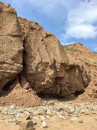 Low angle view of rock formations against sky