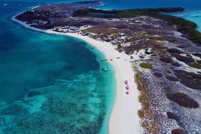 Aerial view of island and beach in los roques, venezuela