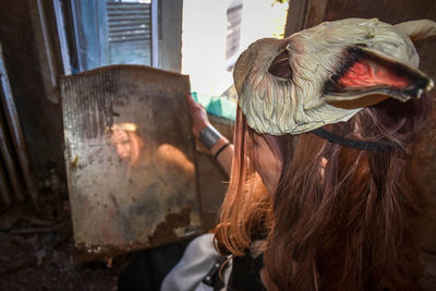 Rear view of women in traditional clothing