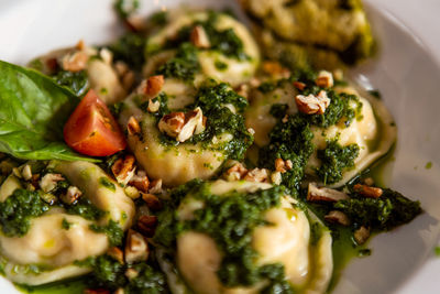High angle view of food served in plate