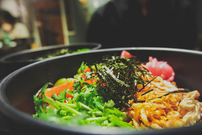 Close-up of meal served on table