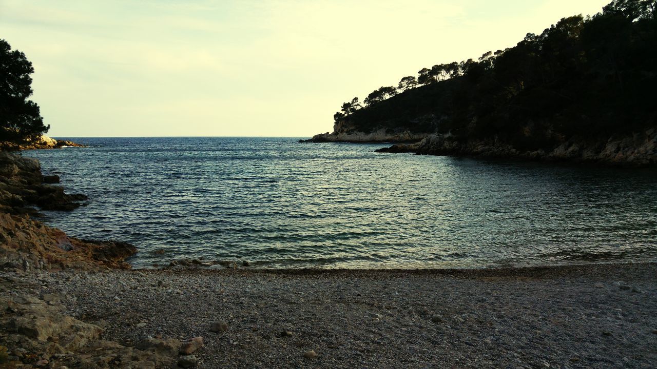 water, sea, tranquil scene, tranquility, scenics, sky, beauty in nature, horizon over water, beach, tree, nature, shore, idyllic, rippled, coastline, outdoors, day, calm, remote, no people