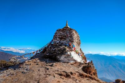 Panoramic view of temple against clear blue sky