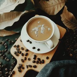 High angle view of coffee on table