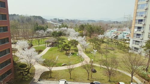 High angle view of town against sky