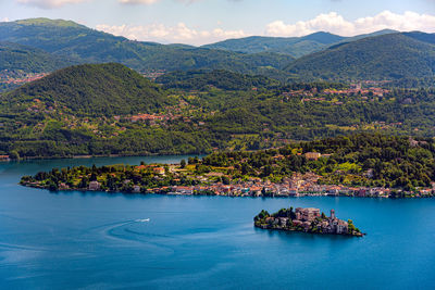 Isola san giulio st. julius island and the town of orta on orta lake in italy