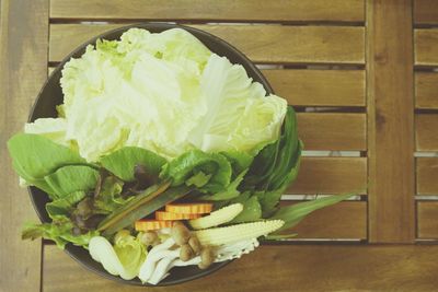 High angle view of chopped vegetables on table