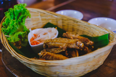 Close-up of food served in plate