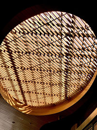 Low angle view of wicker basket on table
