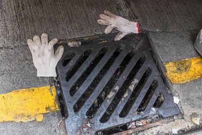 High angle view of metal grate