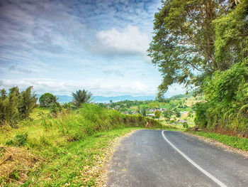 Empty road with trees in background