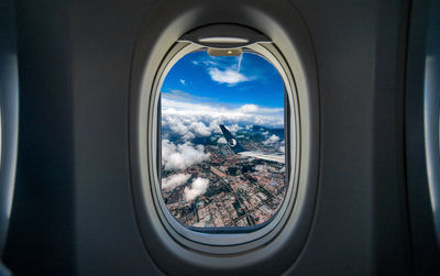 View of sky seen through airplane window