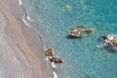 High angle view of crab on beach