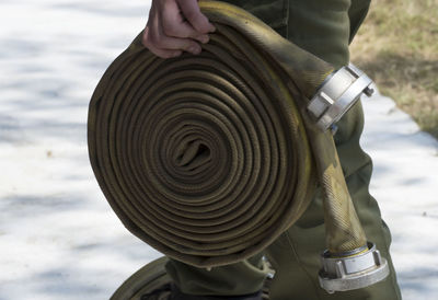A fire hose to extinguish fires and flames, fire fighting equipment