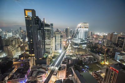 High angle view of buildings in city