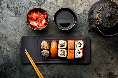 High angle view of food on table