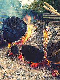 Close-up of bonfire on barbecue grill